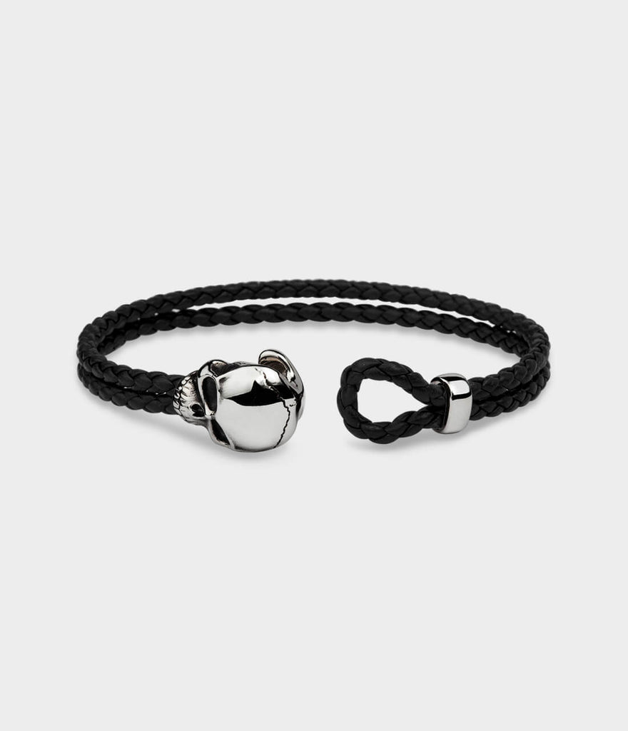 Swarovski men's Taddeo Skull Motif Woven Leather cheapest Black Bracelet