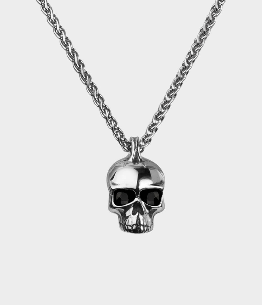 Large Skull Necklace / Sterling Silver / No Stones