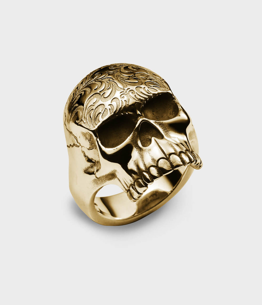 Skull Tattoo Ring in Yellow Gold Vermeer, Size P