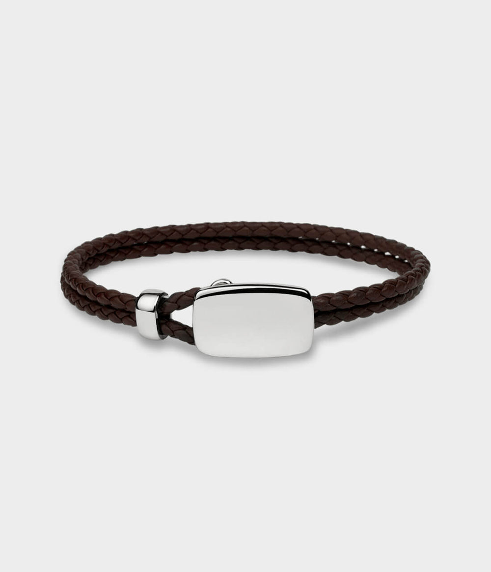 Soho Leather Noose Bracelet / Sterling Silver / Brown Woven Leather