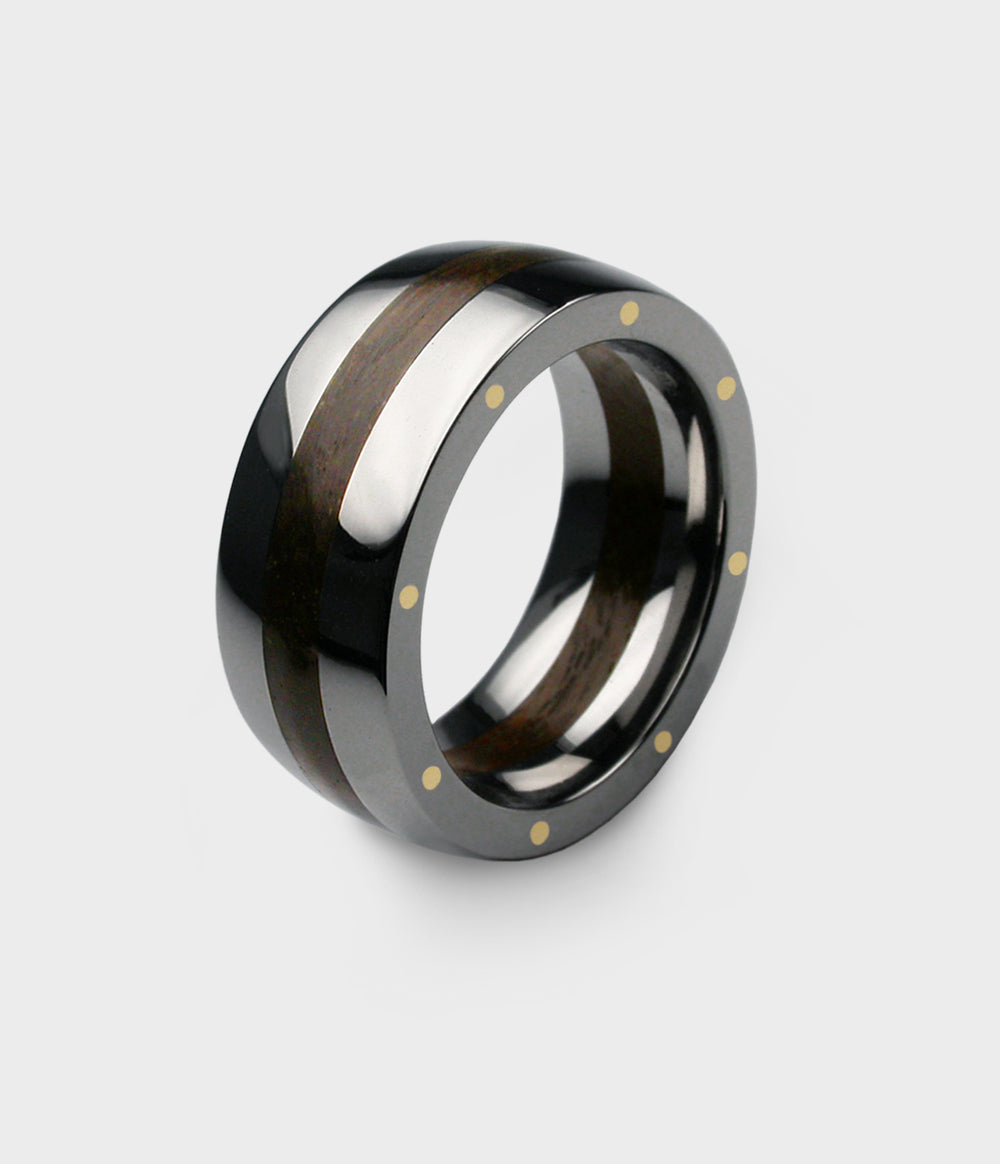 London Oak Geo Ellipse Ring in Titanium, Size N